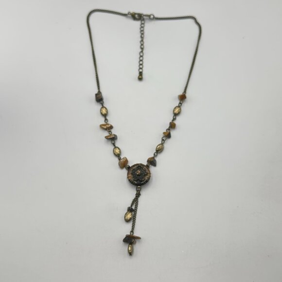 Vintage Nina Ricci for Avon Lariat Necklace Bronze Tone Tigers Eye Chip Beaded - Picture 5 of 13